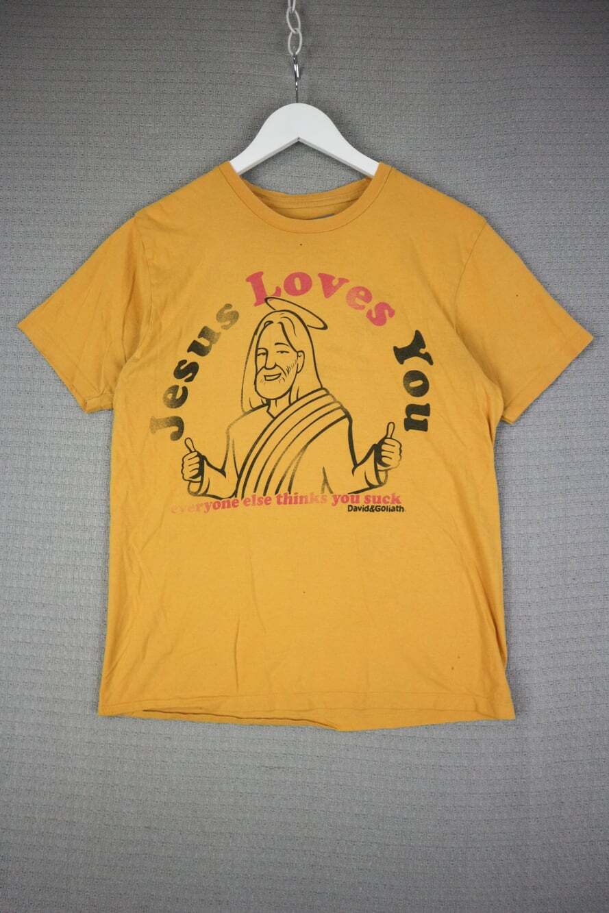 Jesus Loves You Humour Tee Mens Stupid Factory Small Yellow